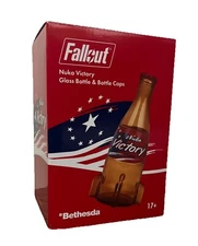 Fallout Nuka Cola Victory Glass Bottle + 10 Bottle Caps