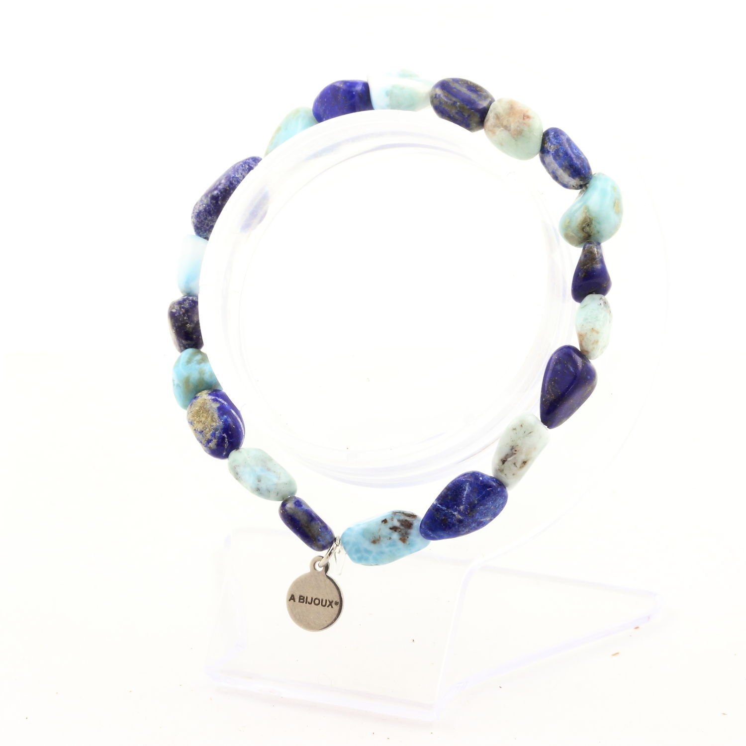 Bracelet Larimar République Dominicaine et Lapis Lazuli Pakistan, Bijou en Pierres Bleues Homme Femme
