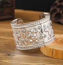 Women's Fashion Jelewry Elephant Bracelet Vintage Silver Color Wide Cuff