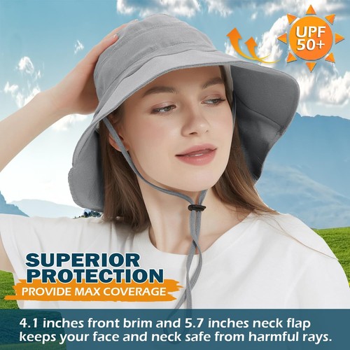 Women's Sun Hat with Neck Flap UPF 50+ UV Protection Wide Brim Packable Cotto... - Picture 2 of 7