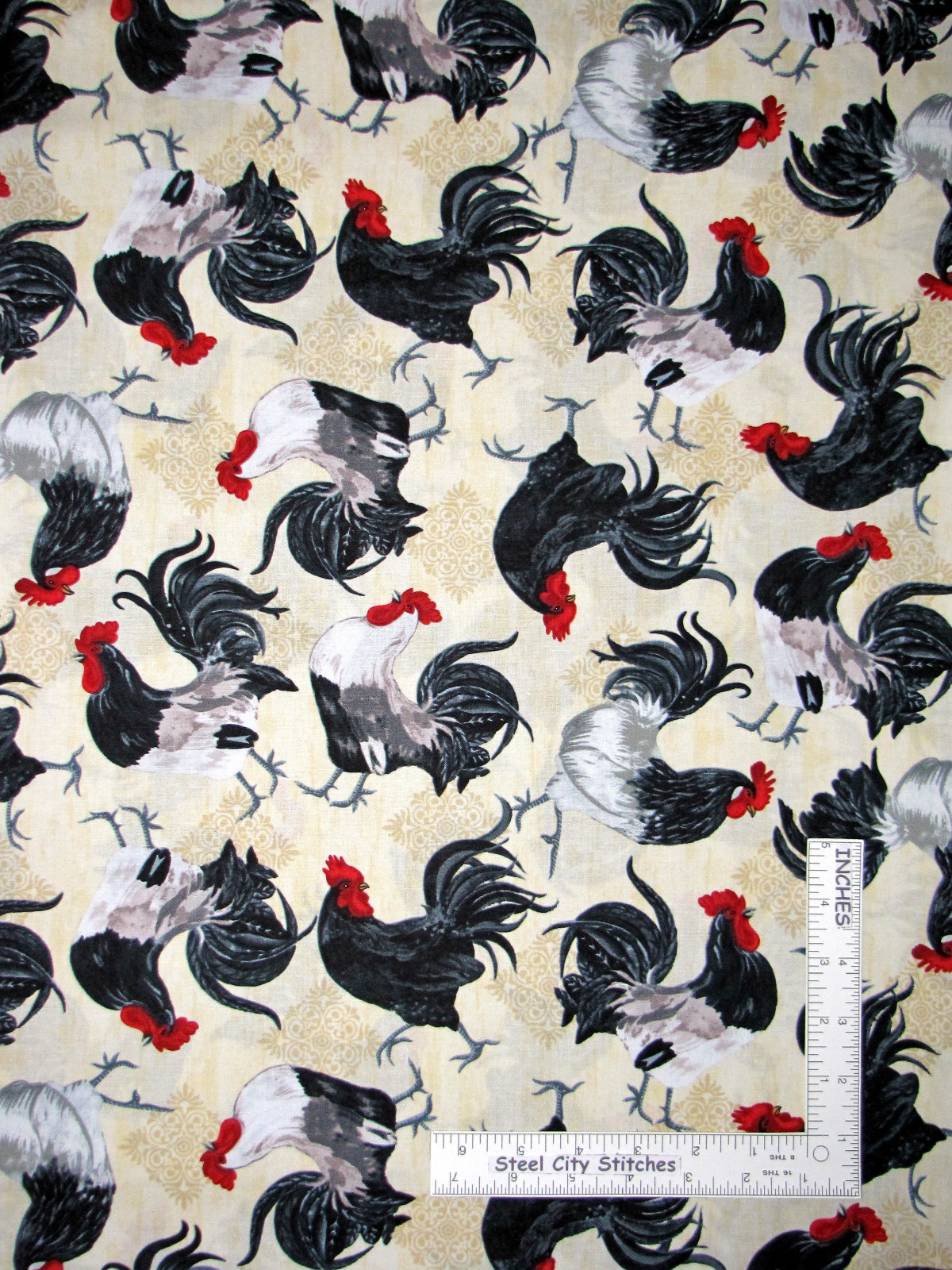 Roosters French Country Toss Cream Cotton Fabric Timeless Treasures C5995 Yard