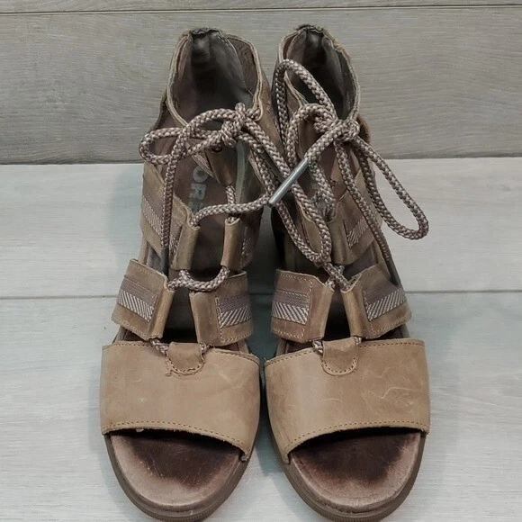 sorel ankle leather lace up wedge shoes