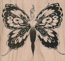 Butterfly Lady 3 1/4 x 3" Rubber Stamp, Lady Stamp, Fairy Stamp