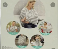 Nuby 5-1 multi-purpose nursing cover Gray and white, one size