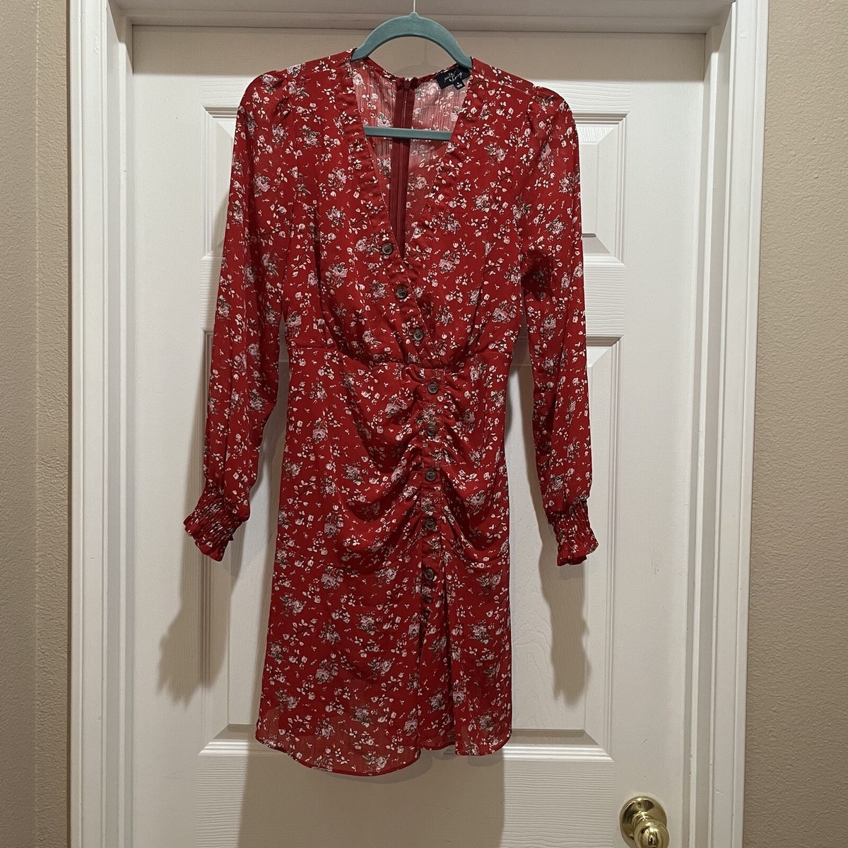 Milk Honey Floral Dress Long Sleeves Button Detail Back Zip