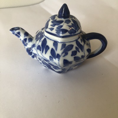 Vintage Blue & White Mini TeaPot Coffee Ceramic Handmade Thailand Delft-style