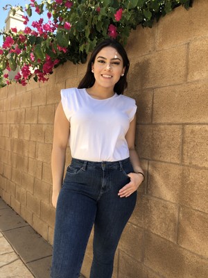 White Padded Shoulder t- Shirt Top 