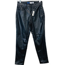 Old Navy High Rise Og Straight Faux Leather Pants Black Size 0 Tiny Flaw NEW
