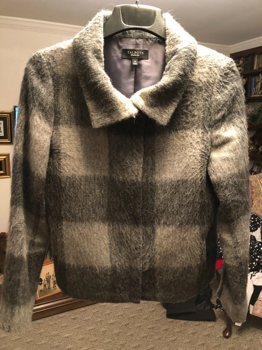 TALBOTS Wool Alpaca Blend Fuzzy Full Zip Gray Coat Jacket Lined Size 10  Pre-Own | eBay