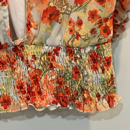 Willow & Root Floral Boho Blouse | Smocked Waist | Ruffle Sleeve | Size M - Picture 10 of 14