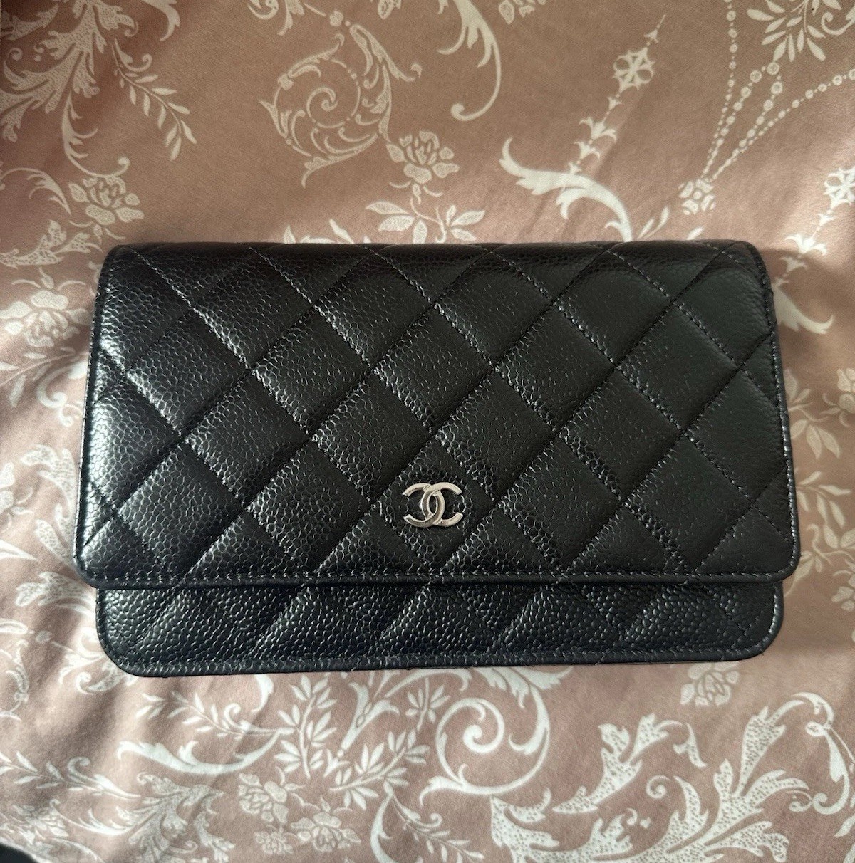 CHANEL Classic Wallet On Chain Black Caviar Leather with Silver Hardware