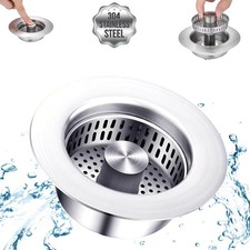 SELLO 3 in 1 Kitchen Sink Drain Strainer, 304 Stainless Steel Pop-Up Sink Stoppe