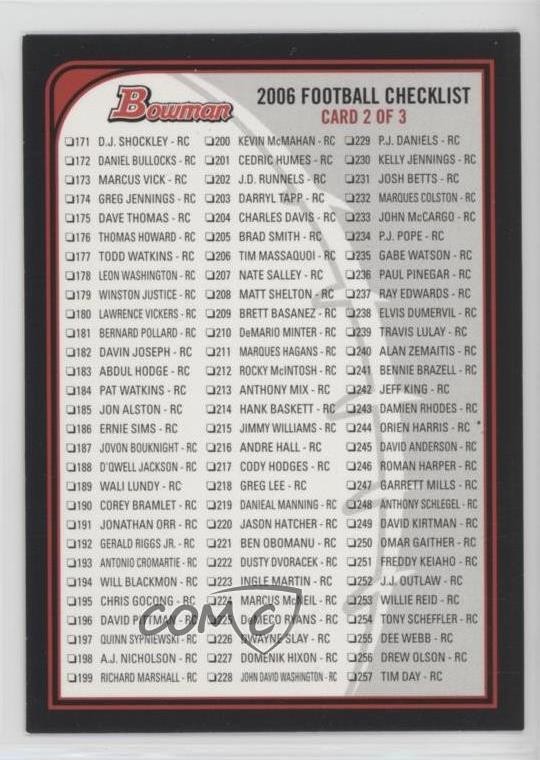 2006 Bowman Checklists Checklist #2 7zf