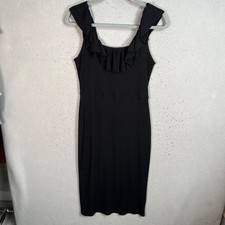 Reformation Black Ruffle Midi Dress XL Tencel Spandex Ribbed Sleeveless