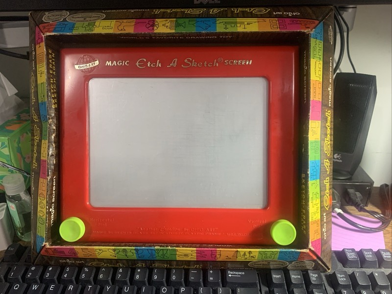 Vintage Etch A Sketch No. 505 Ohio Art Company Magic Screen Red Frame Works!