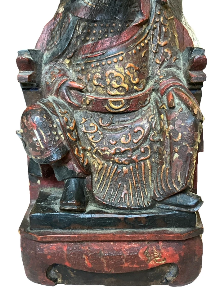 Statue Sculpture en Bois Laqué Polychrome Dignitaire Taoïsme Asie Chine XIX ème - Photo 3/4