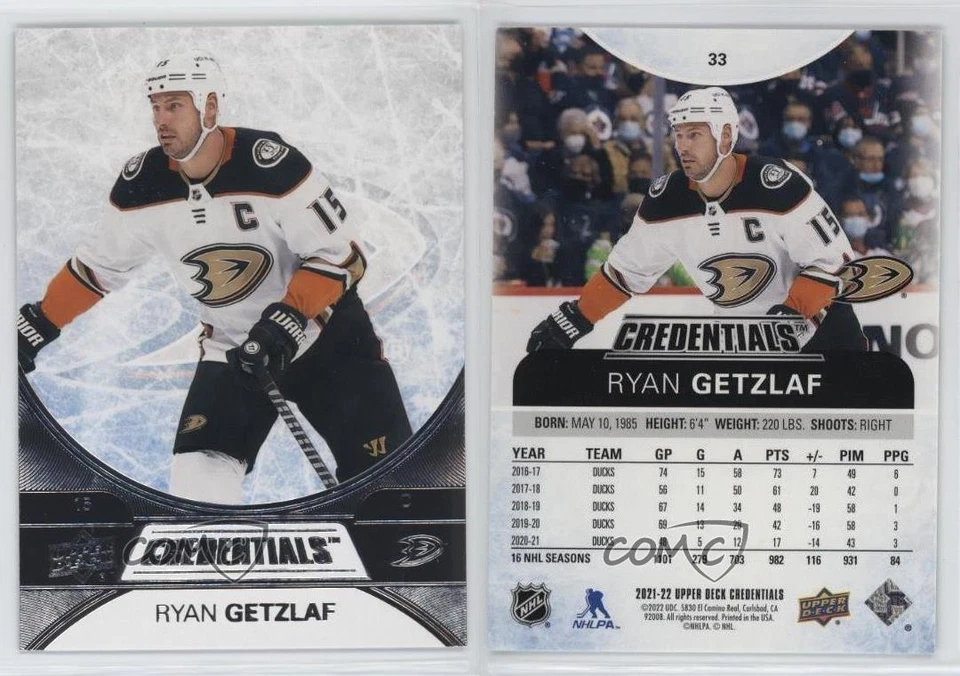 2021-22 Upper Deck Credentials Ryan Getzlaf #33 - Image 3 of 3