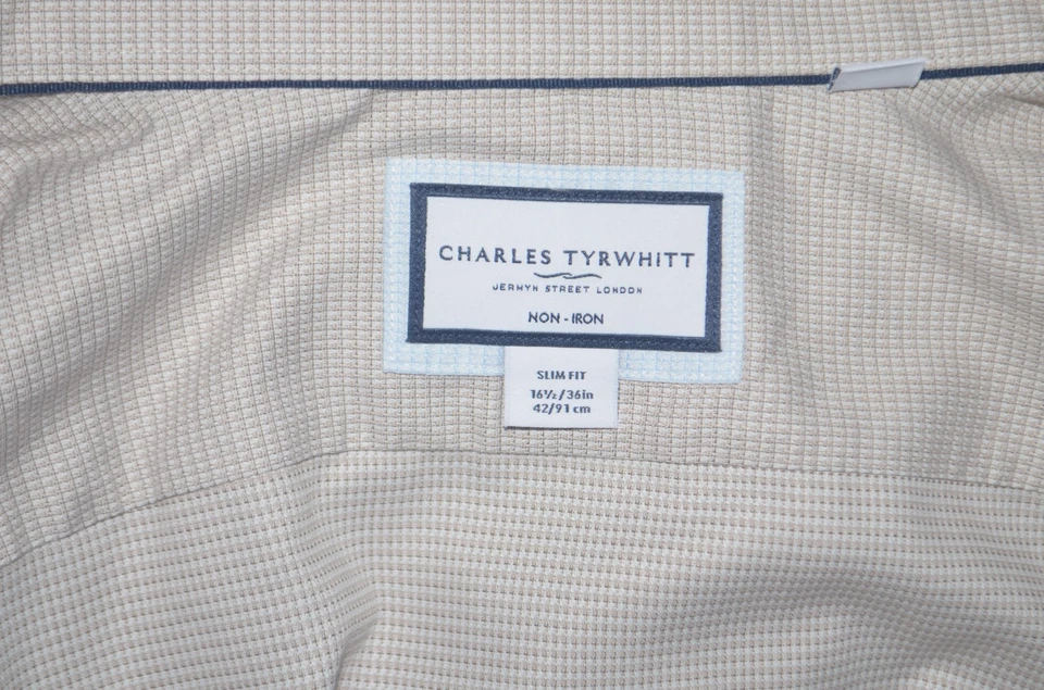 Como Nueva Camisa de Vestir CHARLES TYRWHITT Calce Ajustado Sin Hierro Blanco Algodón 16.5-36 Foto 3 de 4