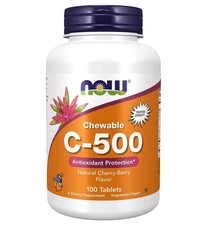 NOW FOODS Vitamin C-500 Cherry Chewable 100 Tablets NEW SEALED 