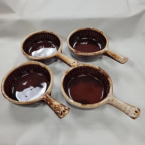 McCoy Soup Bowl Casserole Pan with Handle Set of 4 874 Brown Drip Glaze Vintage