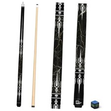 Pool Cue Stick 58 Inch 2-Piece Billiard Cue with Geometric Sword Black 21Oz