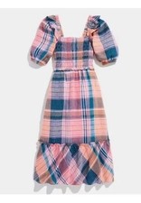 Vineyard Vines Dress Womens XL Pink Puff Sleeve Plaid Linen Smocked Cottagecore