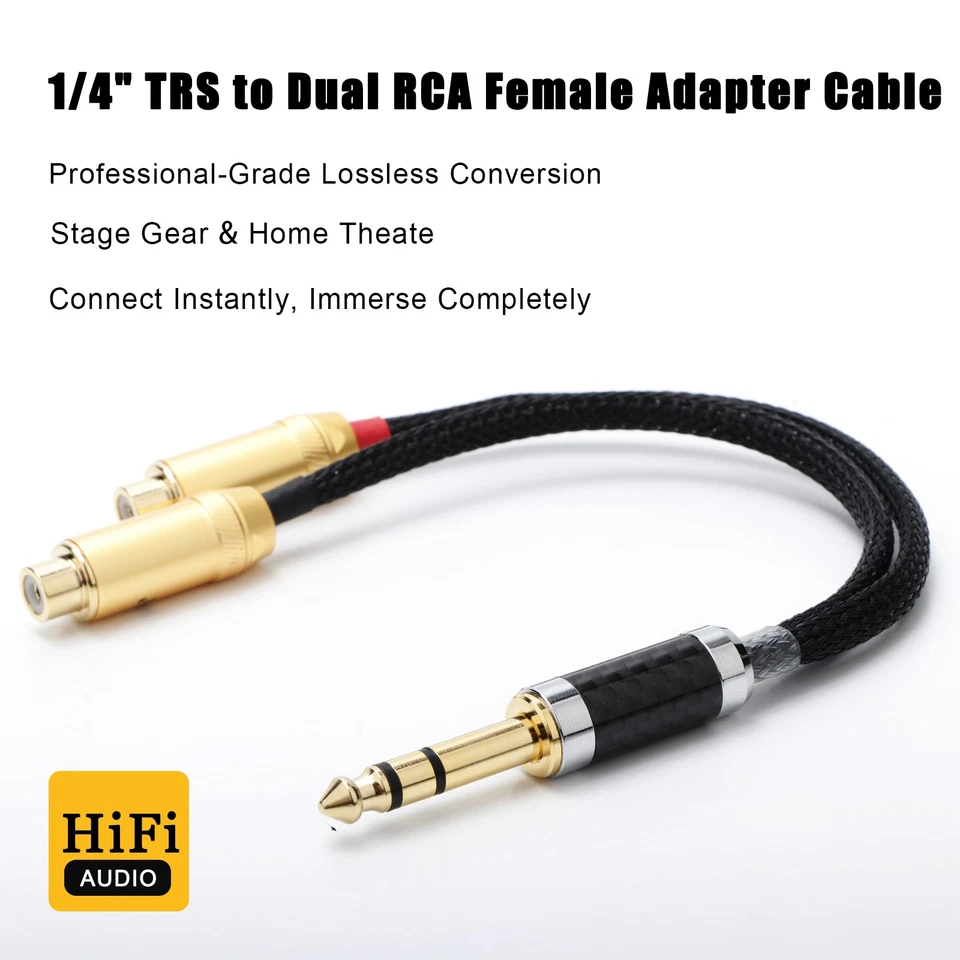 15cm 6.35mm Stereo Male TRS Plug to Dual Female RCA Jacks Audio Y Splitter Cable - Image 2 of 4