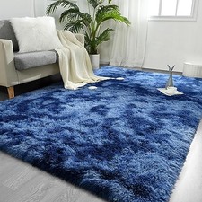 8x10 Feet Large Area Rugs for Living Room, Tie-Dyed Navy Blue Shaggy Rug