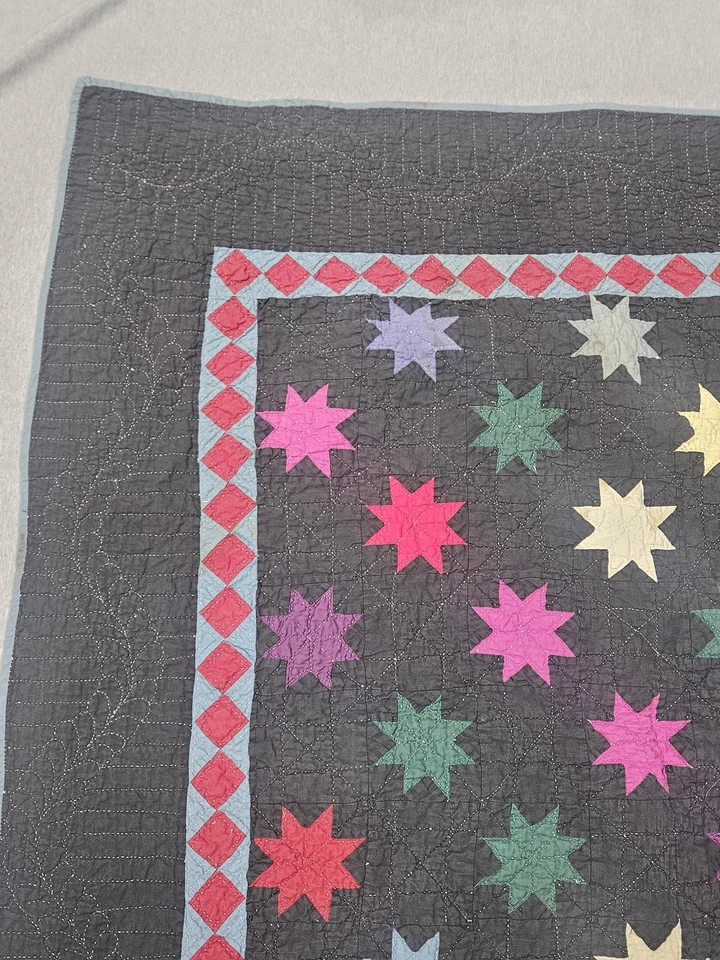 Edredón colgante de pared vintage Judi Boisson Star 1991 gris multicolor 100 % algodón Foto 4 de 4