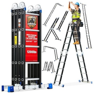 19.6 ft Ladder 7In1 Multi-Purpose Extension Ladders Aluminium Step Ladder 530lbs