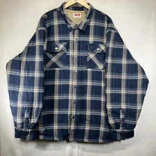 Mens 3XL Sherpa Lined Flannel Jacket Hand Pockets Retro 90s Shacket Metal Button