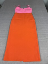 Express Body Contour Color Block Midi Dress Pink/Orange Spaghetti Straps SZ S 