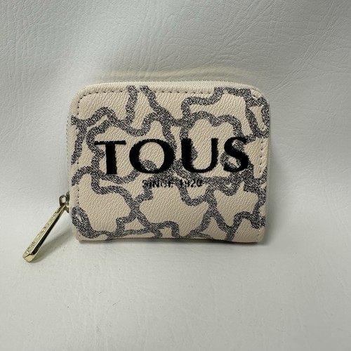 TOUS Kaos Legacy Change Purse Wallet Leather Zip White Black