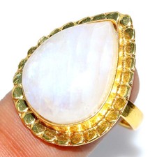 Golden Plated Rainbow Moonstone Ring US 10 Trending Gift New Year Vibes GW