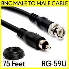 75 Feet BNC Plug to RCA Plug Cable RG59U CCTV Camera Coax Cord 75Ohm DVR Adapter