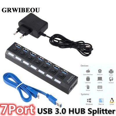 7 Port USB 3.0 Powered Hub High Speed Expansion Splitter für PC Laptop Mac