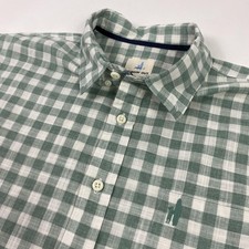 johnnie-O Shirt Mens Large Green Gingham Button Down Hangin' Out Short Sleeve