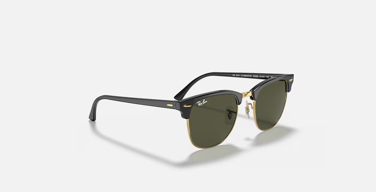 Ray-Ban Clubmaster Black/Gold / G-15 Green 55 mm Sunglasses RB3016
