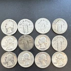 US Standing Liberty & Washington Silver Quarters Lot 12 Coin Circulated 90% Slvr