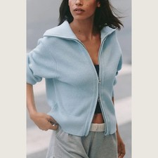 NEW Varley Size M Women's Enrico Ribbed Knit Jacket - Winter Sky