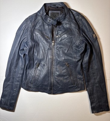 Mauritius Blue Lamb Leather Full Zip Jacket Women Size US 4