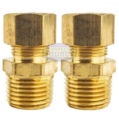 2 Pack 1/2'' x 1/2'' Male NPT Connector Brass Compression Fitting for 1/2'' OD Tube