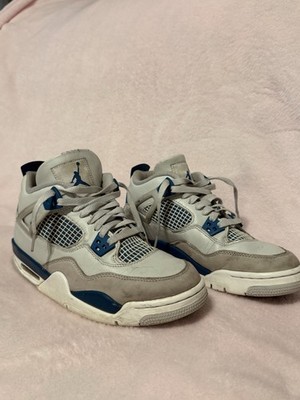 Jordan Air Jordan 4 Mid Top Leather Sneakers Unisex 7Y White Blue Gray