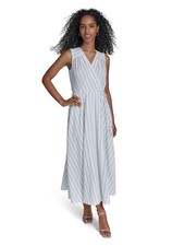 Calvin Klein Blue Multi Sleeveless V-Neck Stripe Print A-Line Dress Size 10 $139