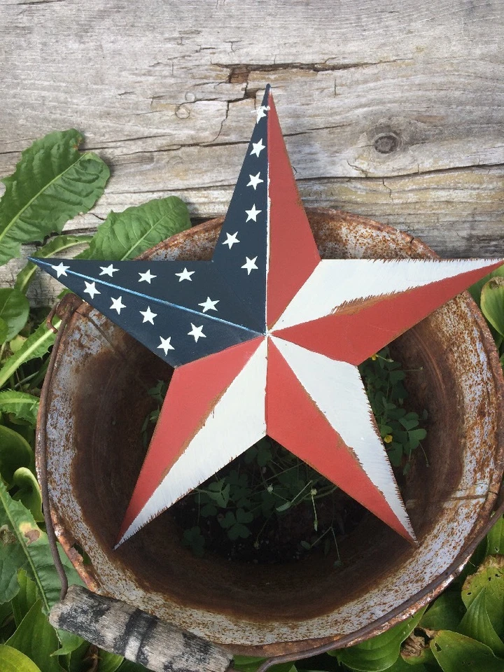 PRIMITIVE AMERICAN BARN STAR 24 INCH 24" COUNTRY FLAG RUST STARS AMERICANA METAL - Image 2 of 4