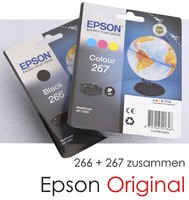 2X Tintenpatronen Zusammen Original Epson 266 267 Schwarz+Farbe Workforce WF-100