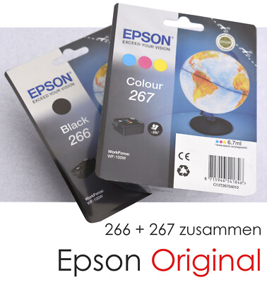 2x TINTENPATRONEN ORIGINAL EPSON 266 267 SCHWARZ + FARBE FÜR WORKFORCE WF-100 W