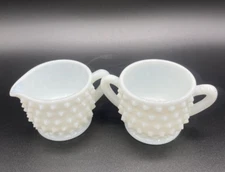 White Hobnail Milk Glass Tea Service Cream & Open Sugar Bowl