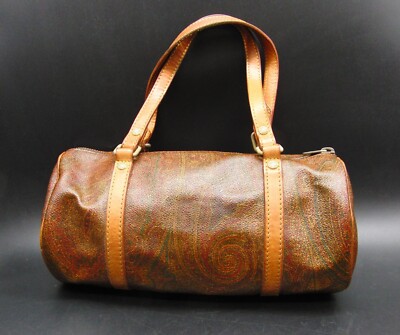 Etro Handtasche Beuteltasche Vintage Paisley Lederbesatz zwei gerollte Griffe stilvoll