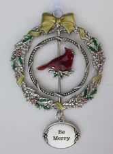 HH1 Be Merry wreath CHRISTMAS CARDINAL 3D ORNAMENT Ganz